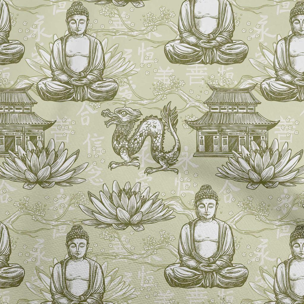 oneOone Cotton Flex Blue Fabric Asian Buddha Dress Material Fabric Print Fabric By The Yard 40 Inch