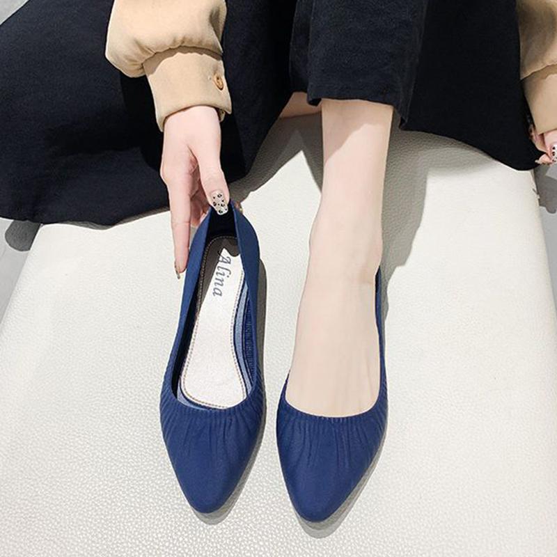 Весенние корейские босоножки с острым носком и матовой поверхностью, одинарные туфли с покатым каблуком, средний каблук, универсальные и модные нескользящие туфли