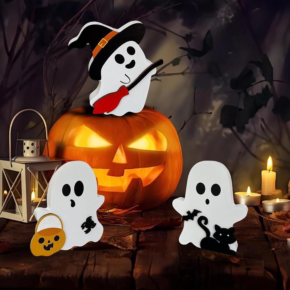 3 Pcs Cute Ghost Halloween Decorations For Party Home Shelf Display
