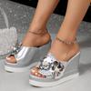 Туфли на платформе с высоким каблуком для женщин, босоножки на танкетке, шлепанцы, пляжная мода, летние туфли-лодочки со стразами и цветами, новое платье, Zapatillas De Mujer