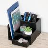 Juleduo Wooden Desktop Storage Organizer with Pen and Remote Control Rack Drawers, Bookshelf, Holder, (Black)