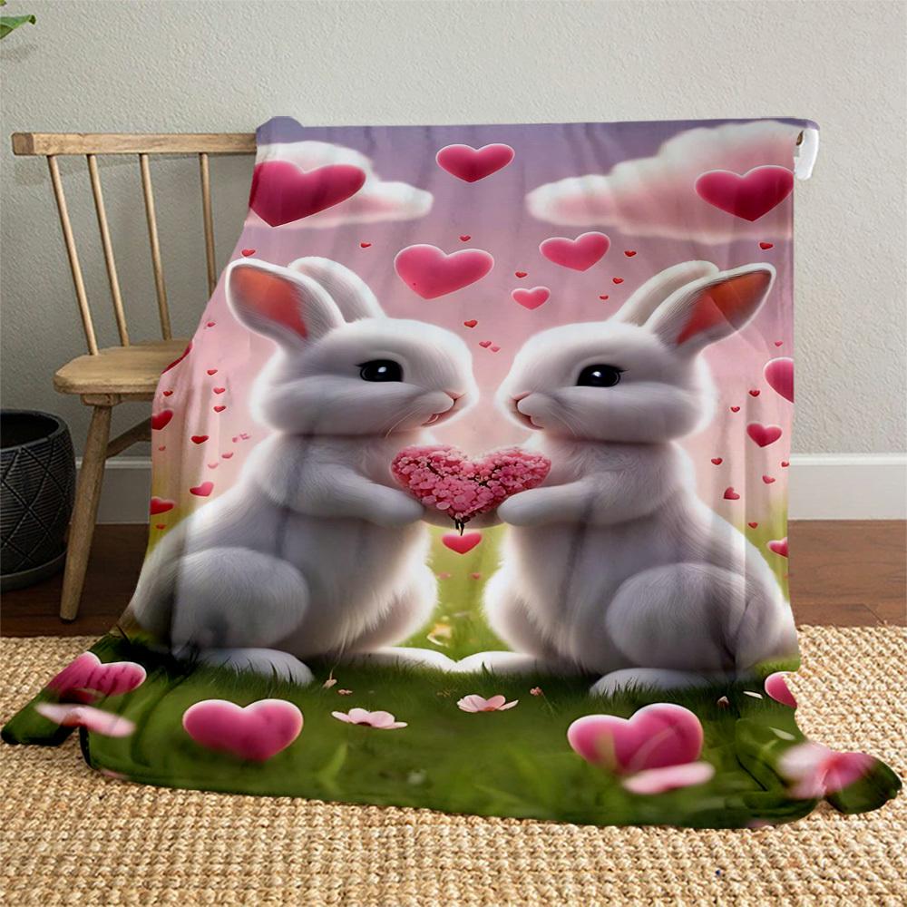 1pc rabbit love Outdoor Flannel Blanket Soft Warm All-Season Throw for Sofa Bed Car Camping Office, Cozy Gift Idea1293S