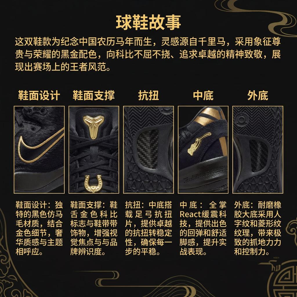 Nike Баскетбольные кроссовки Kobe 8 Мужские Черно-золотые IO8152-001