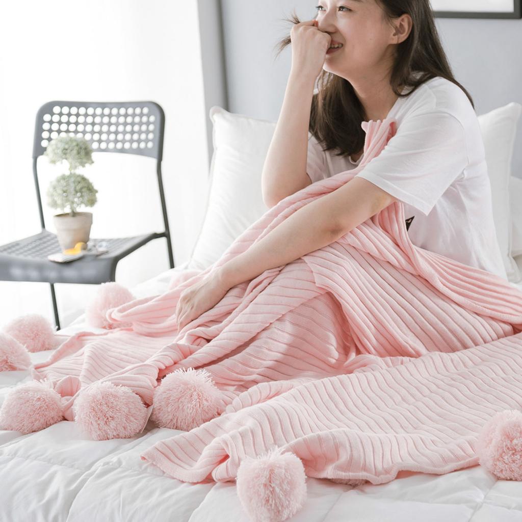 Вязаное одеяло, мягкое, удобное, приятное для кожи, дышащее, вязаное одеяло с кисточкой и мячом