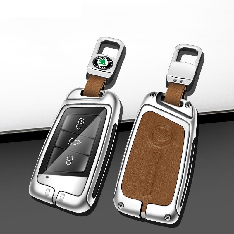 Zinc Alloy Car Smart Remote Key Case Bag Cover Holder Shell Fob For Skoda Superb A7 Karoq Kodiaq 2020 2021 Keychain Accessories