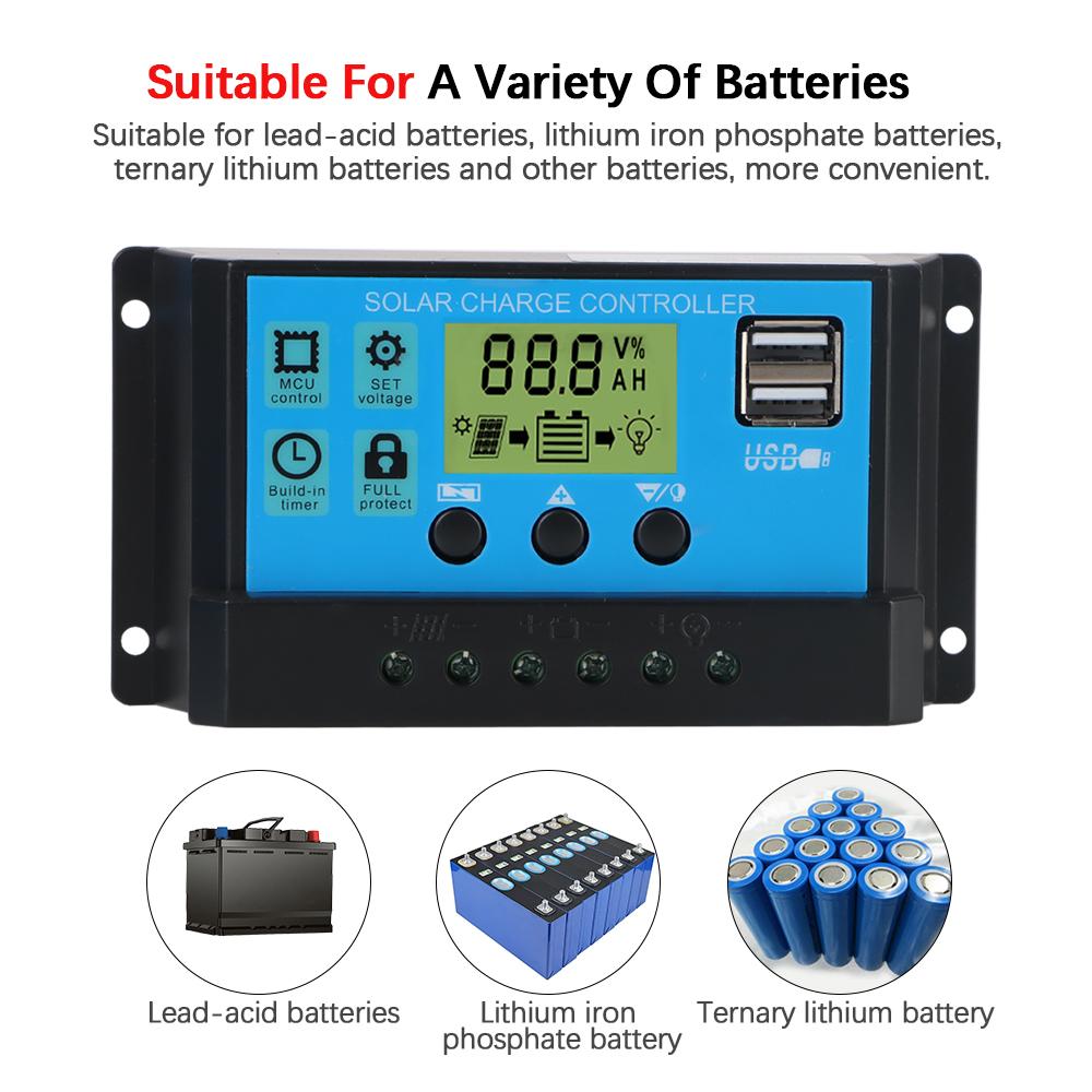 10A 20A 30A 40A 50A 60A Двойной USB 5V Выход Регулятор Аккумулятора Солнечной Панели PWM ЖК-Дисплей Контроллер Заряда Солнечной Энергии Домашние Аксессуары 12V 24V