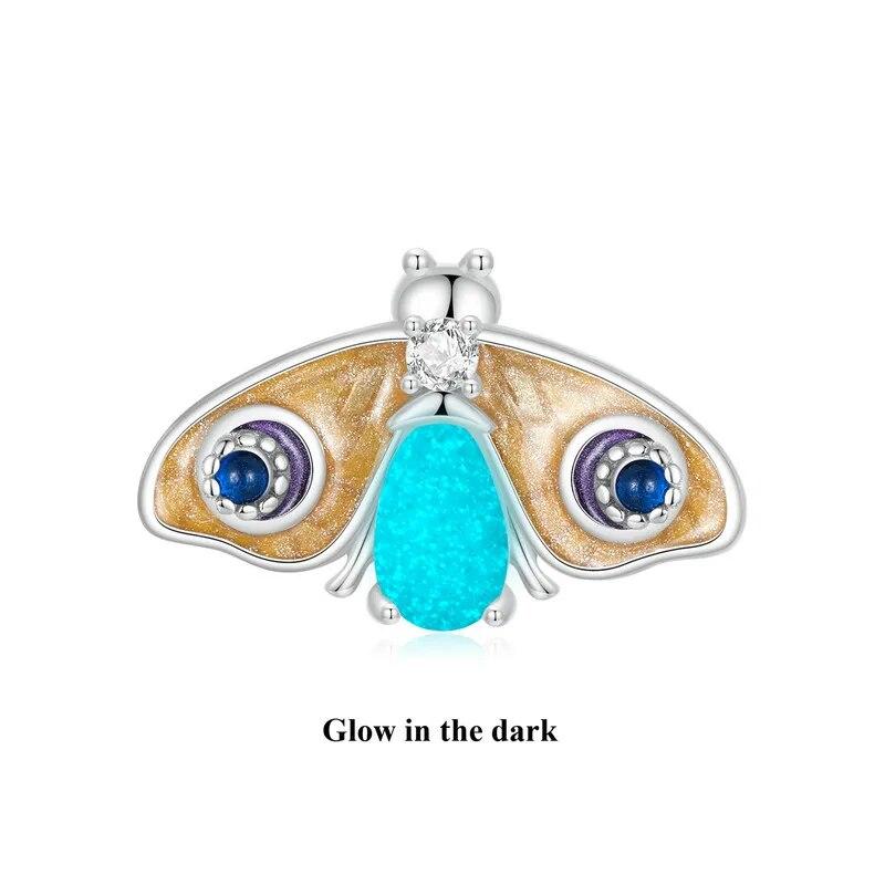 Bamoer 925 Sterling Silver Luminous Butterfly Beads Rainbow Enamel Insect Pendant Charms for Women Bracelet DIY Accessories