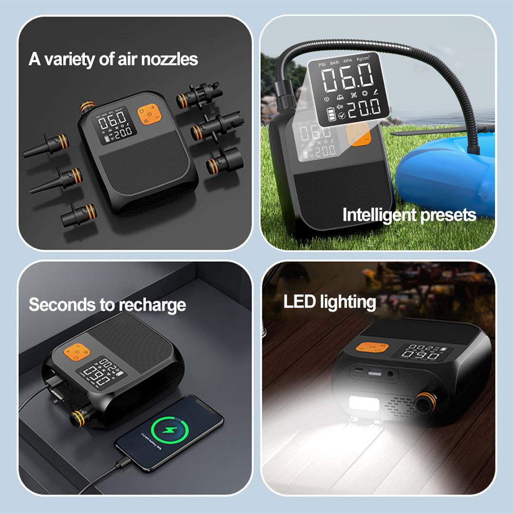 Электрический насос для доски с веслом, перезаряжаемый насос 20 фунтов на квадратный дюйм для SUP-доски, двухступенчатый портативный электрический насос для накачивания каяков, ветровых крыльев, SUP-досок