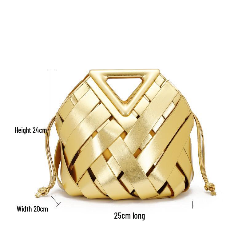 Womens Triangle Buckle Woven Magnetic Handbag Large Capacity Crossbody Bag