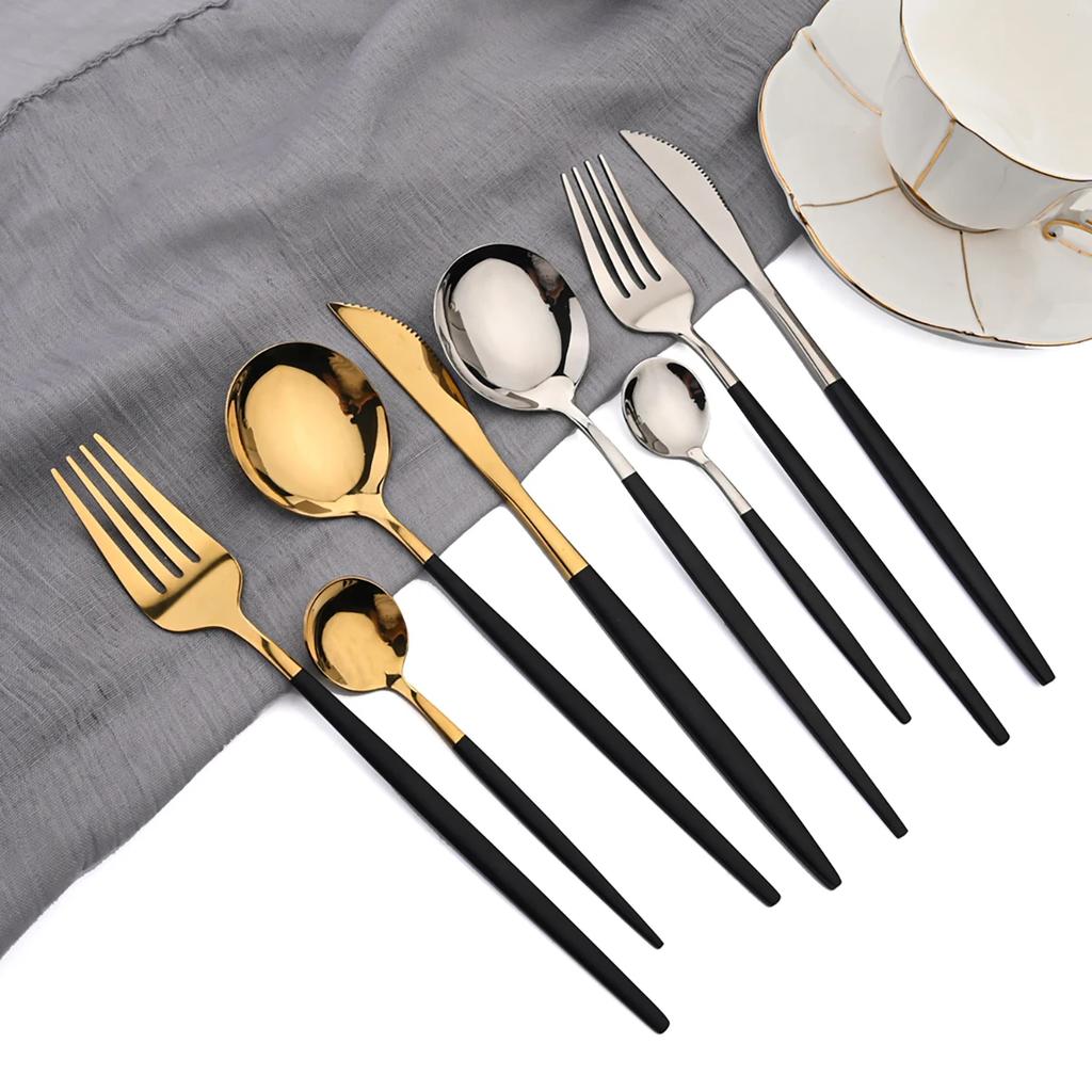 16Pcs Cutlery Luxury Golden Flatware Set, Stainless Steel Kitchen Dinner Spoons,Dinner Spoon Forks, Dinner Knives Silverware