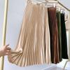 High Waist Satin Metallic Pleated Skirt Spring and Summer Women's Retro Mid-Length Slimming A- Line Skirt