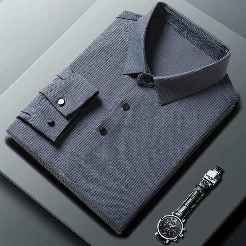 Осенняя новинка, однотонная сетка, мужская повседневная модная рубашка-поло с длинными рукавами для мужчин среднего возраста