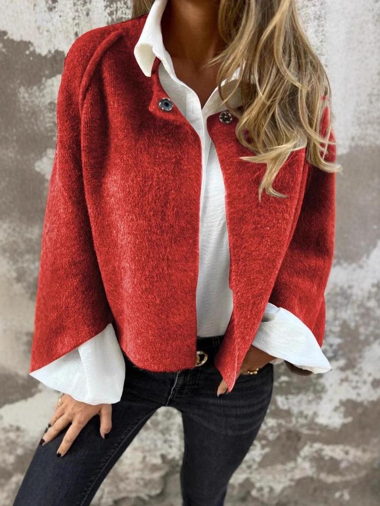 Женское однотонное кашемировое пальто на пуговицах с рукавами «летучая мышь», коллекция 2025