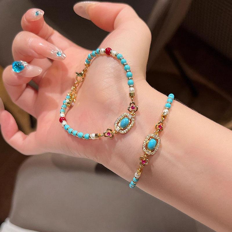 Showy exquisite Pearl Ethnic Style Round beads Pearl Turquoise Bracelet inlay Diamond Dazzling Bracelets Banquet Jewelrys