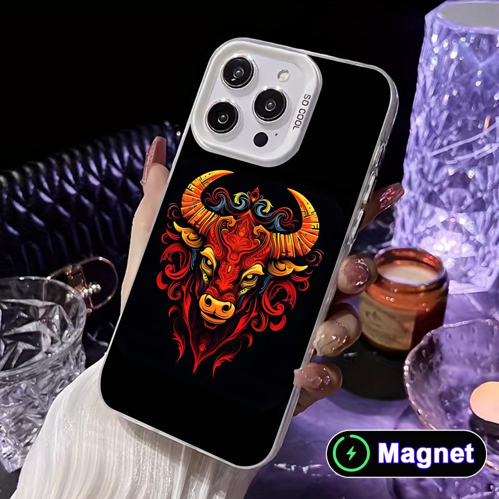 Чехол для телефона с головой быка для iPhone 17 16 15 14 13 12 11 X XR XS Air Pro Max Plus Цветной Серебристый Чехол MagSafe