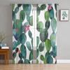 Cactus Green Flowers Tulle Curtains for Living Room Bedroom Sheer Curtain for Balcony Hall Fashion Printed Home Drapes