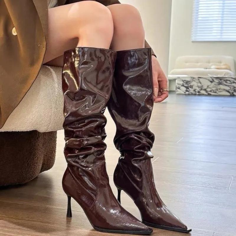 Мода AJGS Модные женские сапоги на высоком каблуке выше колена Модные индивидуальные контрастные цветные рукава на шпильке Модные сапоги