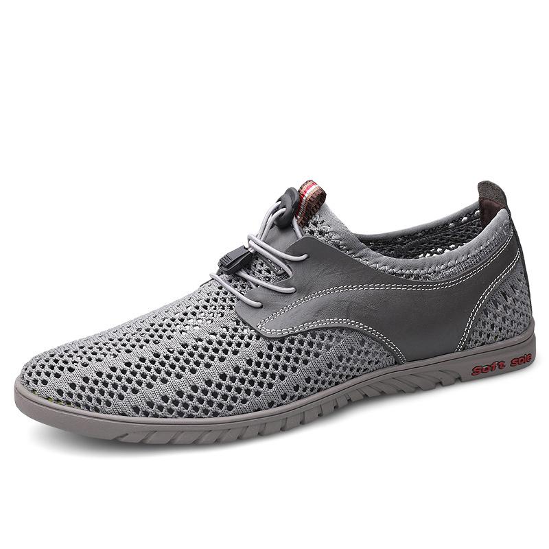 Летняя мужская сетчатая обувь для отдыха, дышащая мужская повседневная обувь, удобная обувь для отдыха и прогулок, сшитая вручную мужская обувь на шнуровке без каблуков Lazy Shoes