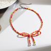 Bowknot Pendant Clavicle Chain Acrylic Beaded Butterfly Statement Women Necklace Adjustable Collarbone Chain Jewelry
