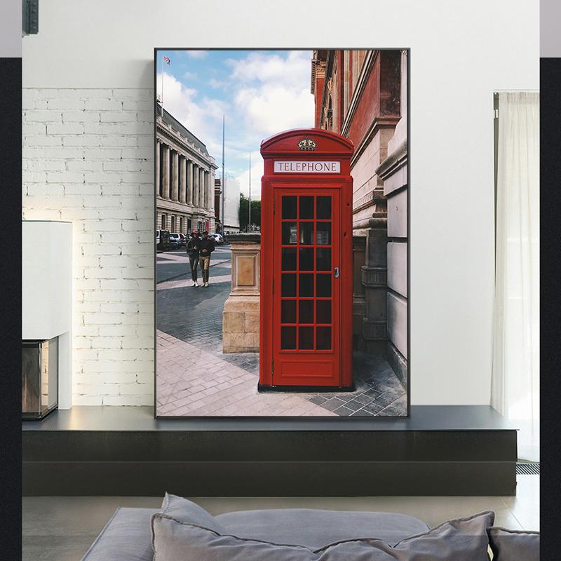 Лондонская улица, настенная живопись, красная телефонная будка, картины, городские серые картины, краска, печать на холсте для декора гостиной, без рамки