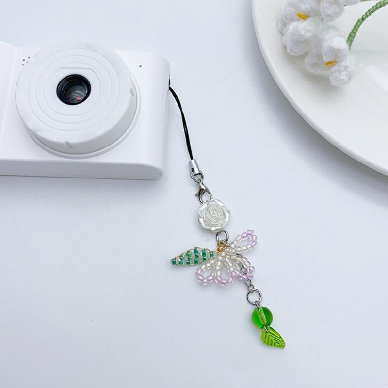 Handmade Floral Charm Lanyard Fashionable Beaded Floral Phone Chain with Unique Handmade Charm Keychain Charm Accessory