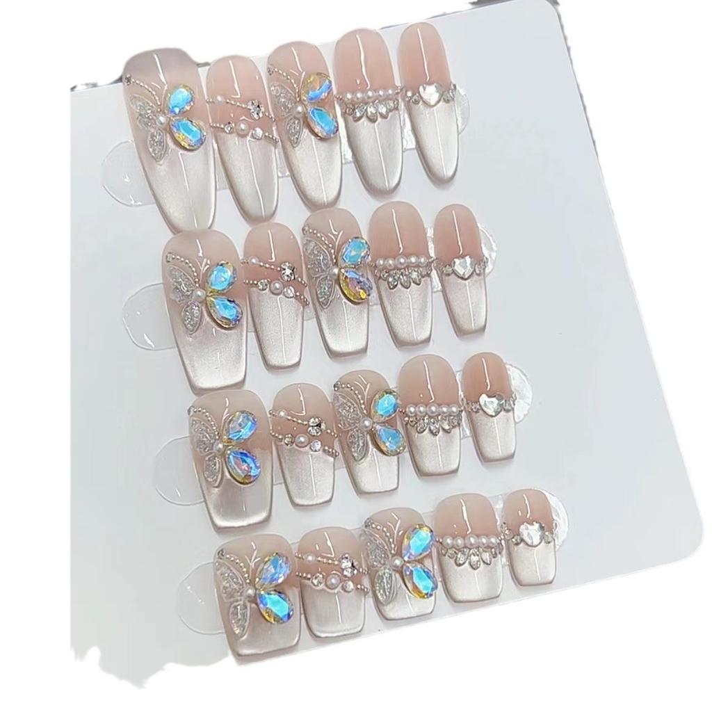 Pure Hand-made Phototherapy Wearable Nail Tablets, Cat-eye Butterfly Girl. Finished Nail Products Reused Nail Art