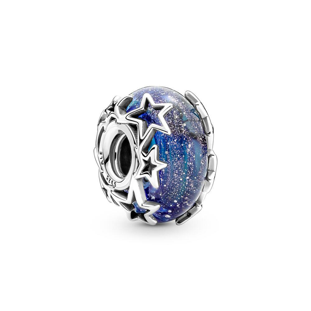 Стерлингового серебра Galaxy Blue & Star Murano, Star & Crescent Moon Charm для женщин подарок на день рождения браслет DIY ювелирные изделия