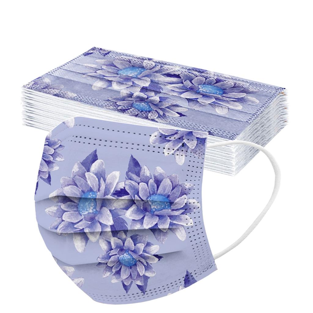 10pcs Flower Printing Adult Disposable Christmas Mask 3 Layer Earring Face Mask