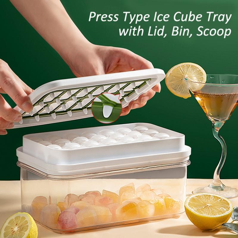 Double Layer Ice Cube Maker Mold Box Kitchen Press Ice Tray with Lid (BPA Free,No FDA Certificate)