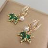 Женские серьги-подвески с зеленым цирконием и кленовым листом, новинка 2023 года, модные ювелирные аксессуары для свадебной и помолвочной вечеринки