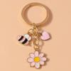 Cute Enamel Bee Keychain Flower Key Ring Pendant for Car Key Holder Women Girl Handbag Decor DIY Handmade Jewelry Gift