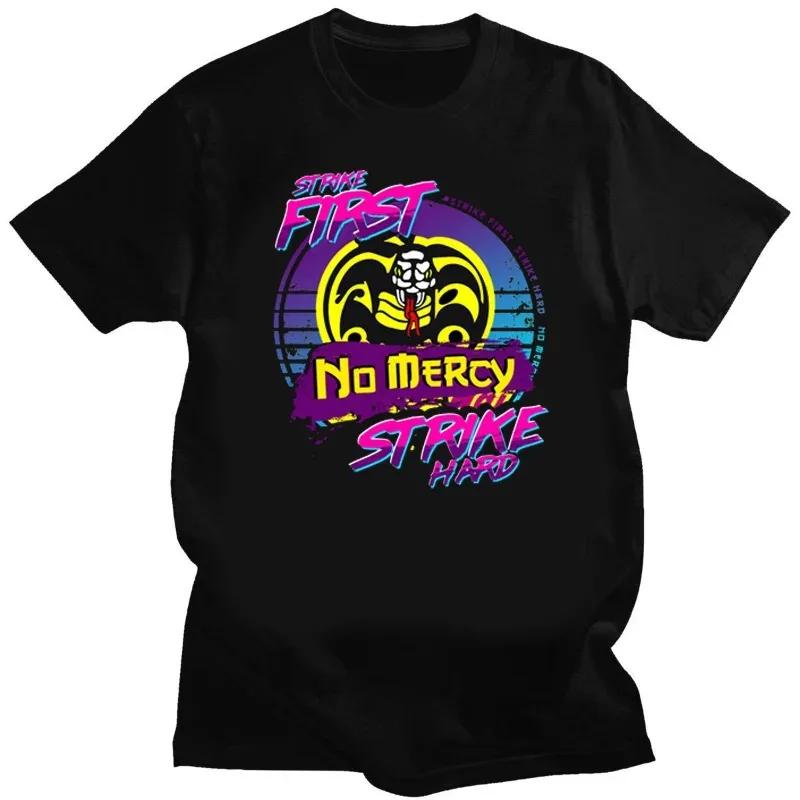 Винтажная футболка Cobra Kai Мужская футболка Уникальная футболка С коротким рукавом Малыш-каратист Ударь первым Ударь сильно Без пощады Топы Ropa Hombre