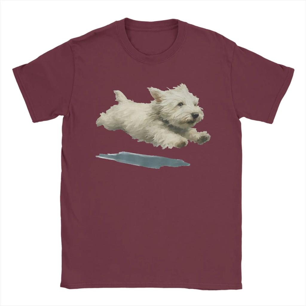Unisexs Tshirt Funny Running Dog Art Print Cute Westie Dog Fun Cotton Tee Shirt Short Sleeve T Shirts Crewneck Clothing Unique