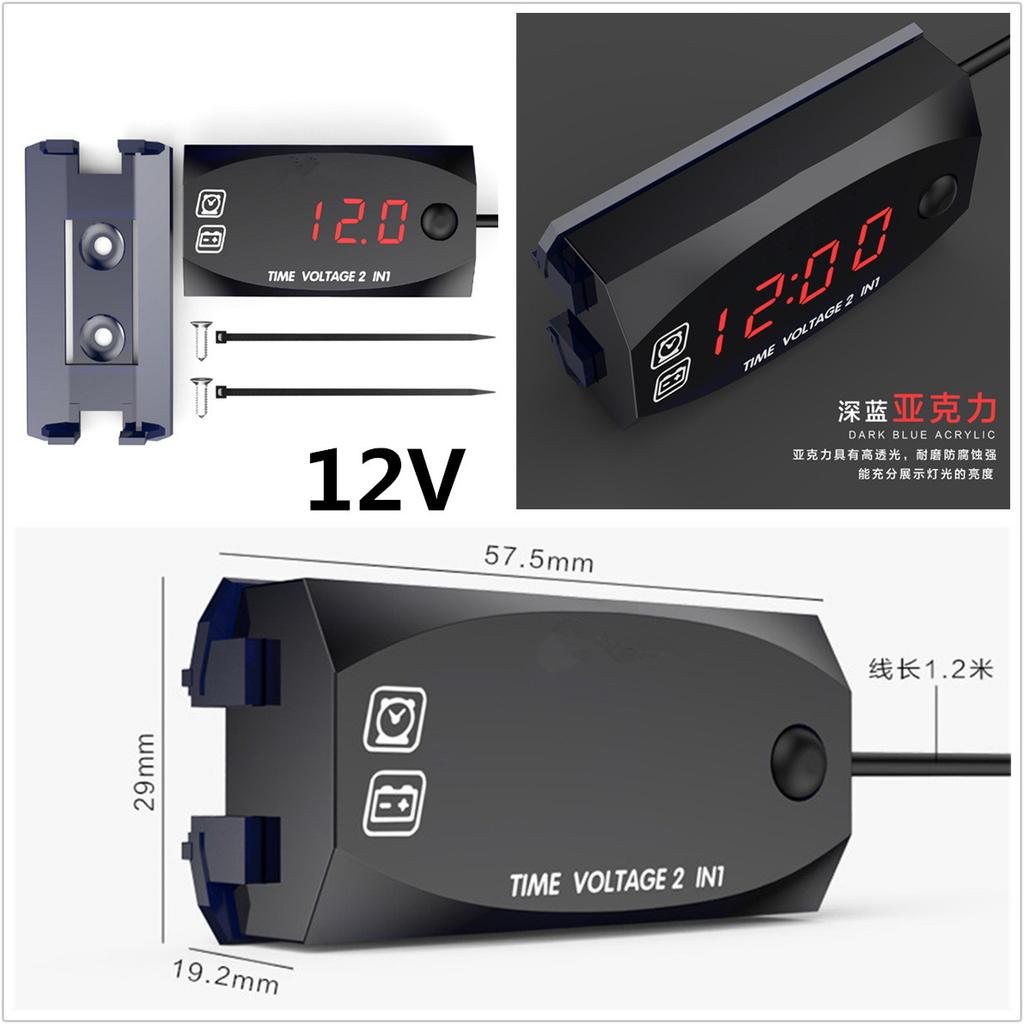 Universal Digital LED Display Voltmeter Voltage Time Clock 2 IN 1 Gauge Panel Meter For Car Motorcycle