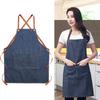 Dirt-resistant Cross Back Denim Apron with Pocket Studio Work Clothes Bartenders