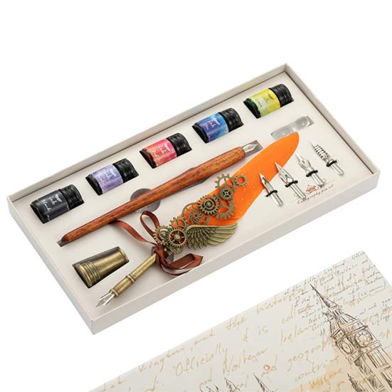 1 Set Useful Gear Decoration Exquisite Fadeless Comfortable Grip Feather Pen Kit for Office Quill