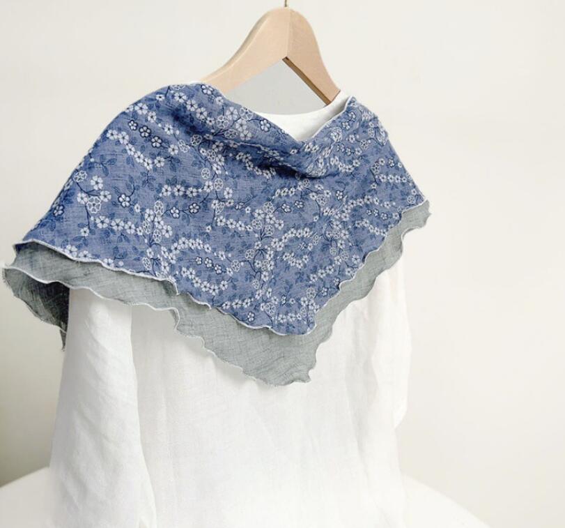 Double Layer Triangle Scarf Women Cotton Linen Scarves Solid Color Scarf Small Shawl Korean Version Shawl All-match Decorative