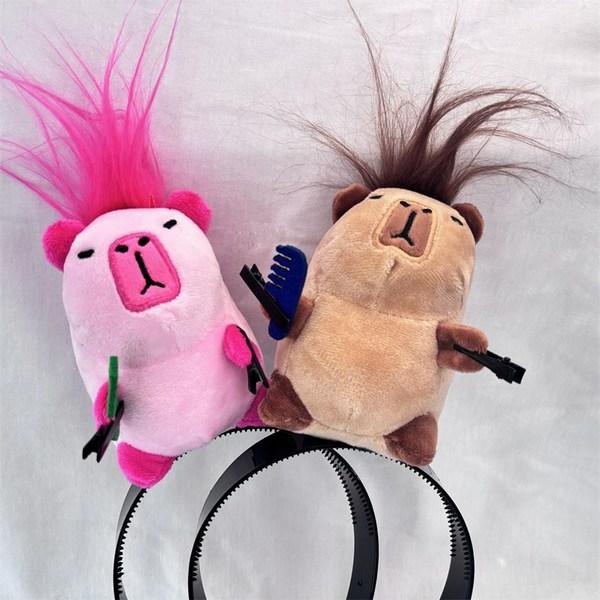 1+1 повязка на голову для куклы-пугыля, женская повязка на голову, повязка для мытья лица, милая повязка на голову в виде капибары, 2 повязки на голову для кукол, кофейный + розовый, 1 набор