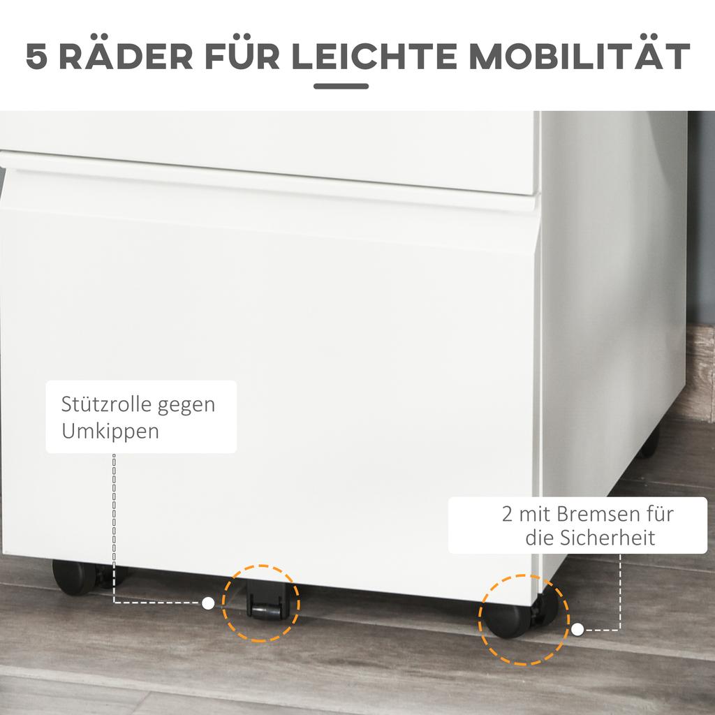 3 Drawer Filling Cabinet, Mobile Metal File Cabinet with Anti-tilt Design for Letter, A4, Legal Size, White