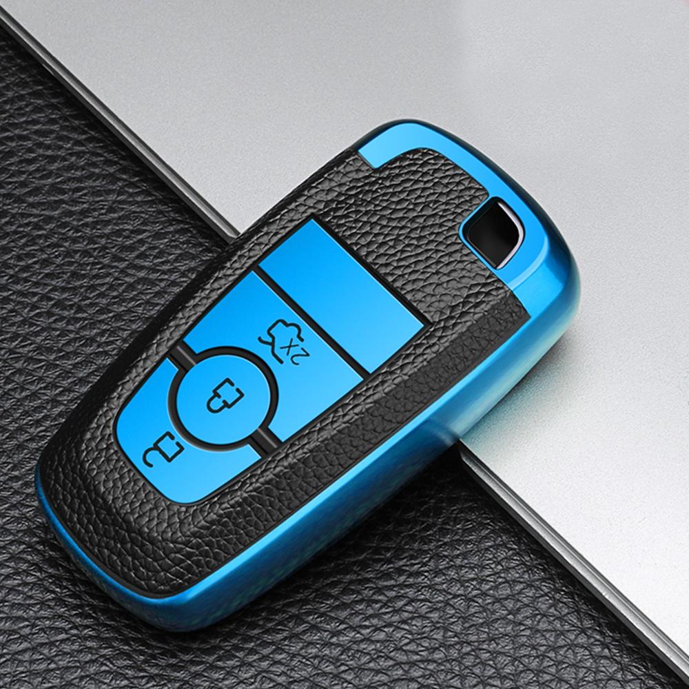 For Ford Fusion Mondeo Mustang Explorer Edge EcoSport Mondeo For Lincoln MKC MKZ MKX Leather Remote Key Case Cover Shell Fob Keychain