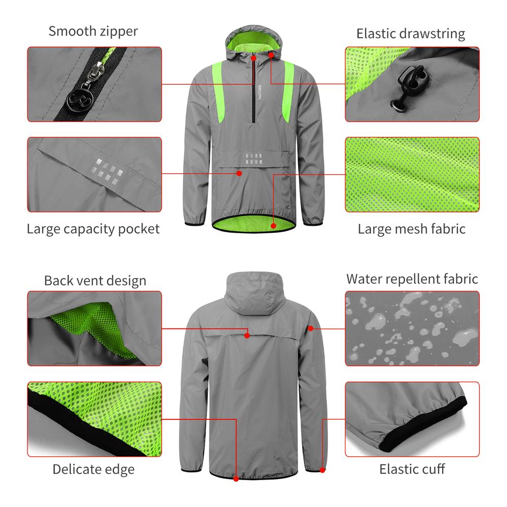 Wosawe Мужская серебряная светоотражающая велосипедная куртка разноцветная ветровка с капюшоном для езды на велосипеде спортивное пальто на открытом воздухе