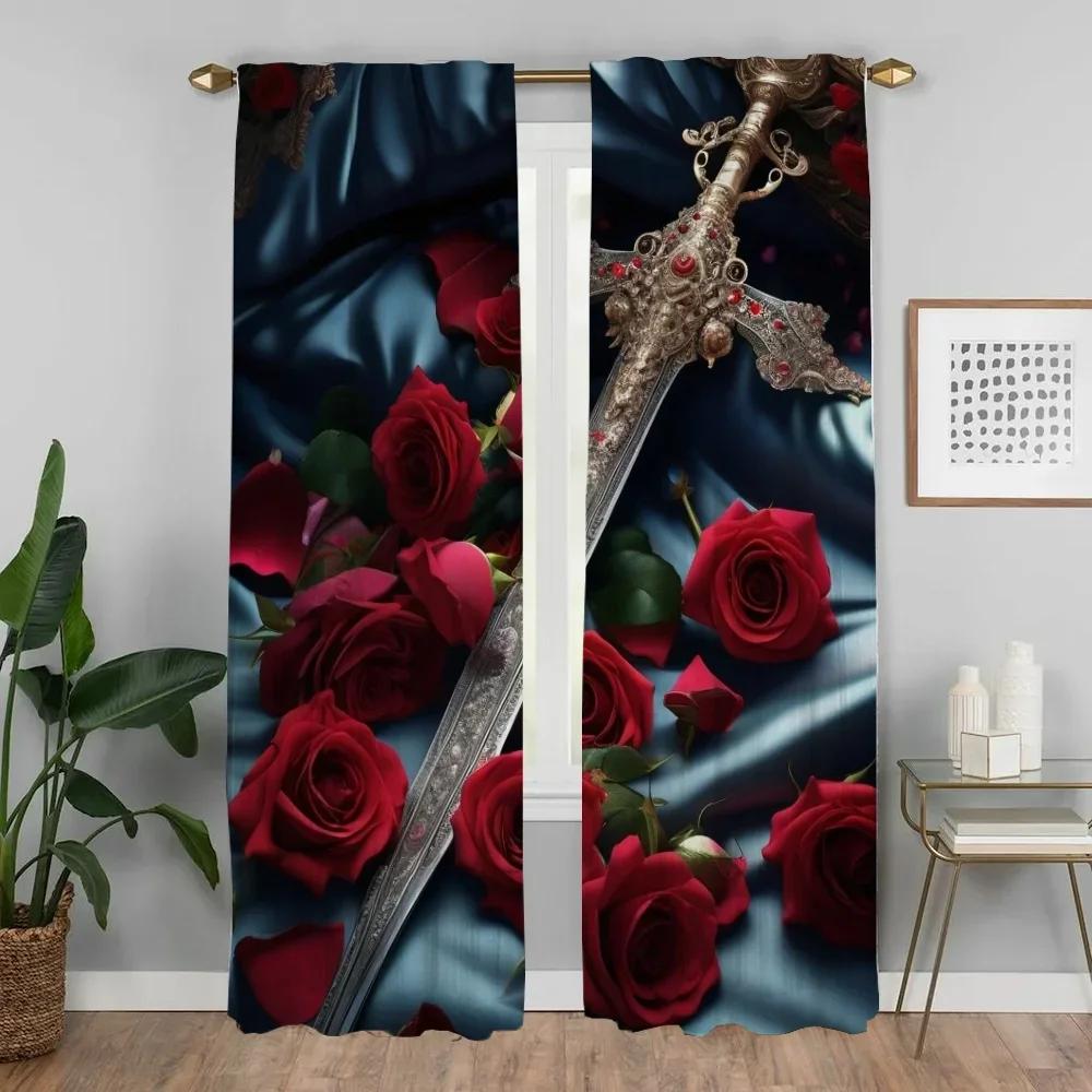 Домашний интерьер Шторы для камеры Мечи Оконные шторы для комнаты 2 Панельные жалюзи Разделение Хэллоуин Украшения Гостиная Кухня