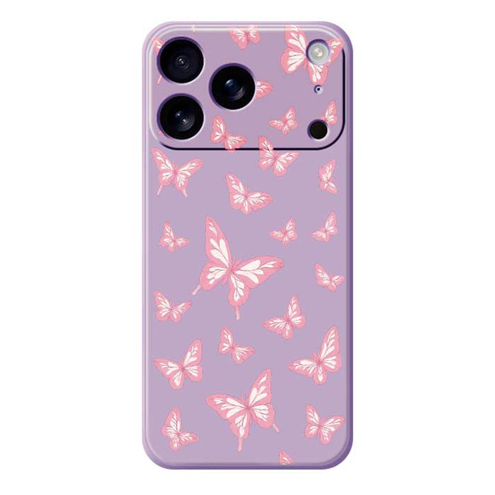 For iPhone 17 Pro Max Case Pink Butterflies Pattern Printing Straight Edge TPU Phone Back Cover