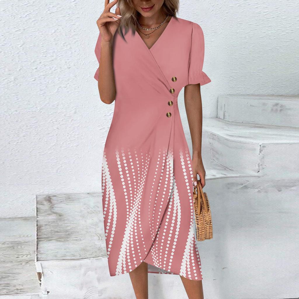 Пляжные платья для женщин, весна-лето, элегантное платье с запахом и V-образным вырезом в стиле бохо, струящееся гавайское платье макси с рюшами