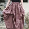 Johnature Women Vintage Irregular Skirts Elastic Waist Solid Color Summer Fold Female Skirts