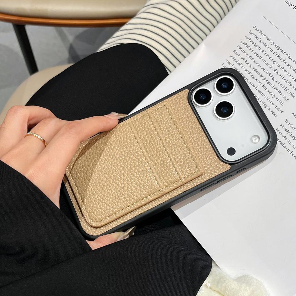 Кошелек с держателем для двух карт, противоударный чехол для iPhone 17 Air 16 15 14 13 12 11 Pro Max Plus, бампер с узором из кожи личи