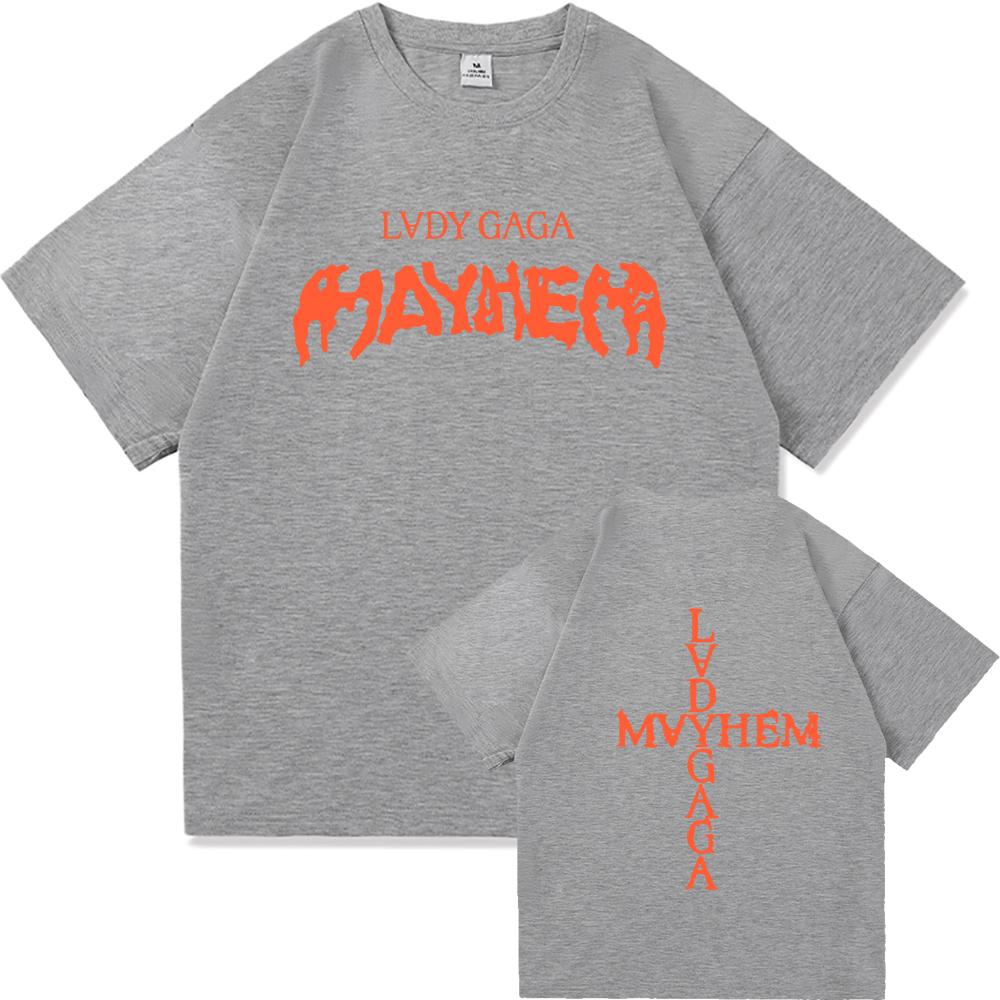 Футболка Lady Gaga Mayhem 2025 Новый Альбом Мода Мужская Летняя Ретро Харадзюку Высококачественная Одежда Хлопок Фан Футболка