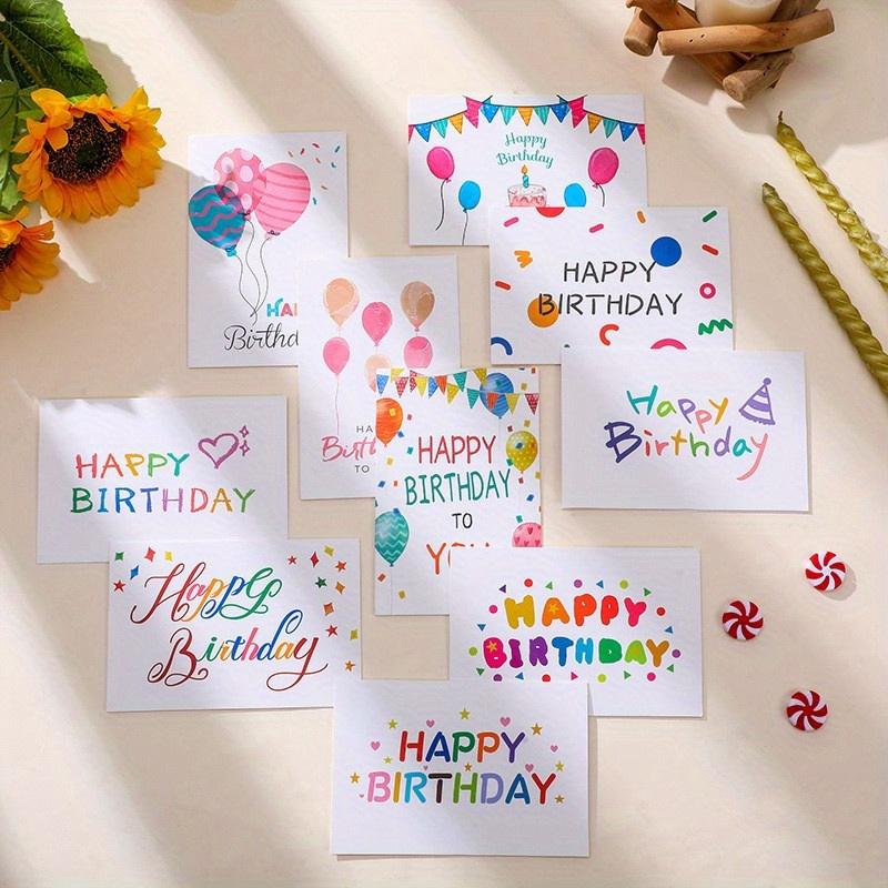 1 Set (20 Pcs) of Birthday Greeting Cards with English "Happy Birthday" Simple Wishes - Includes 10 Greeting Cards and 10 Envelopes