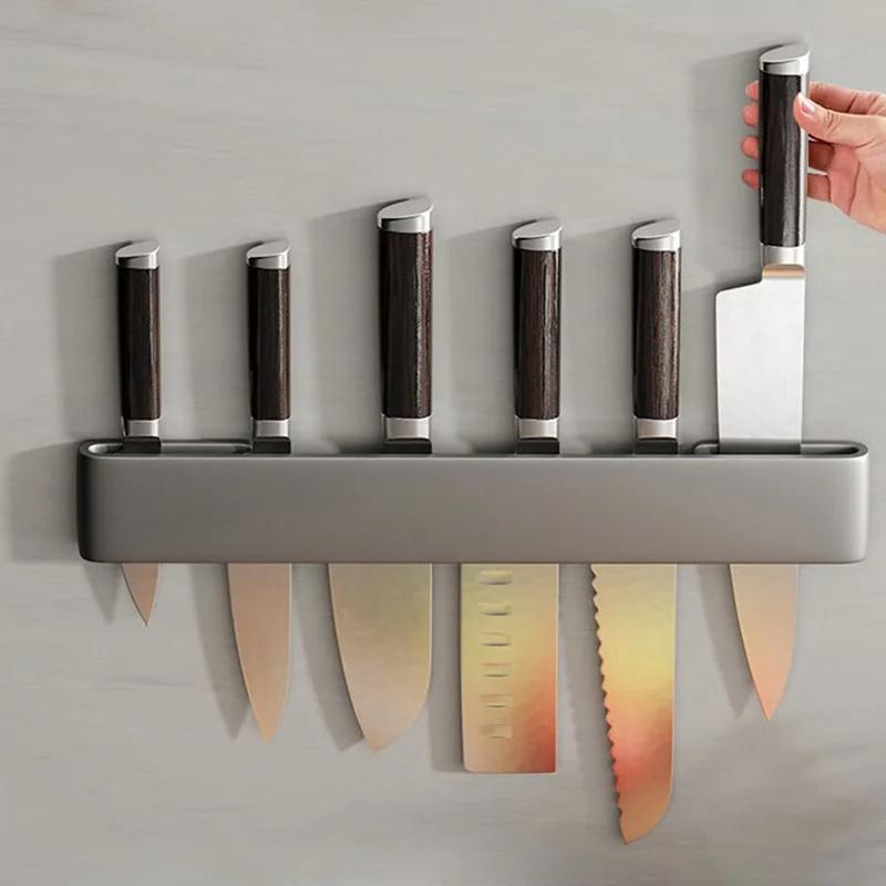 Держатель кухонного ножа Настенный стеллаж для хранения кухонных ножей Металлические ножницы из нержавеющей стали Органайзер для кухонных ножей Стойка без удара
