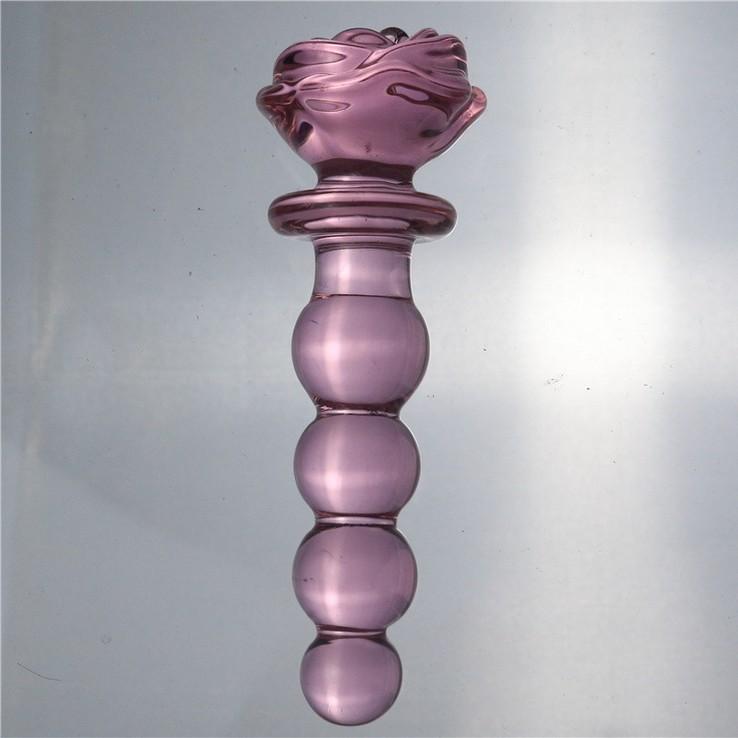 Anal masturbation Glass anal plug pink Four beads pull bead Rose 3.5cm BDSM SM Sex Toys unisex Gay' Anal Expansion Massage Thread